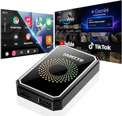 4-in-1 LAMTTO Wireless CarPlay & Android Auto Adapter w/ Gemini AI & Streaming Apps