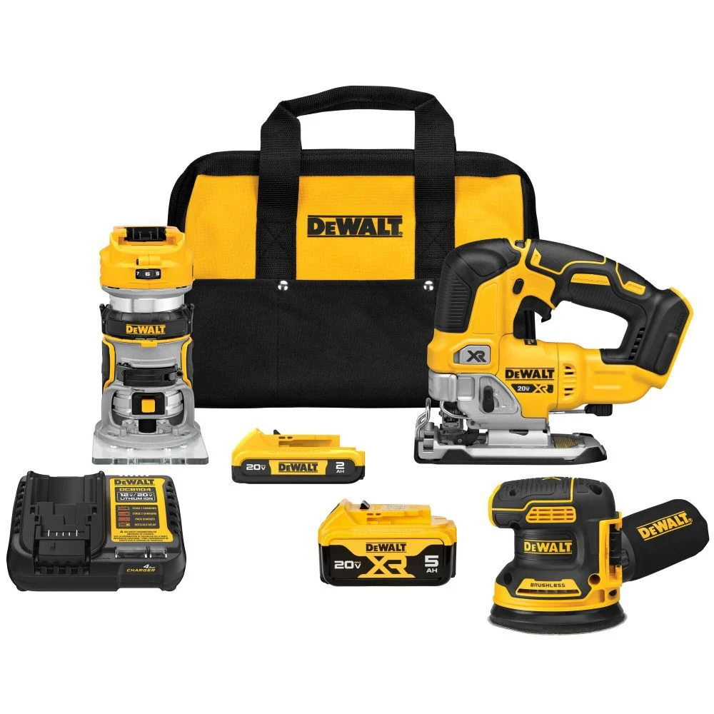 3-Tool DeWalt 20V Max XR Brushless Woodworking Combo Kit with 2-Batteries/Charger