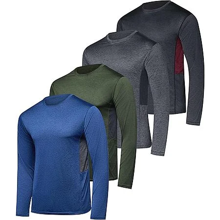 4-Pk Real Essentials Men's Dry-Fit UPF 50 Long Sleeve Shirts (Various)