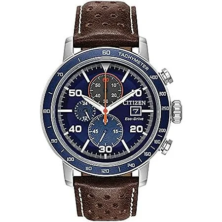 Men's Citizen Eco-Drive 44mm Weekender Brycen Blue-Dial Chronograph Watch at Amazon