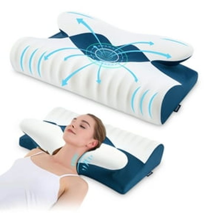 Alupssuc Cervical Neck Pillows, Memory Foam Pillow with Cooling Silk Case for Neck & Shoulder Pain Relief, Side & Back & Stomach Sleepers