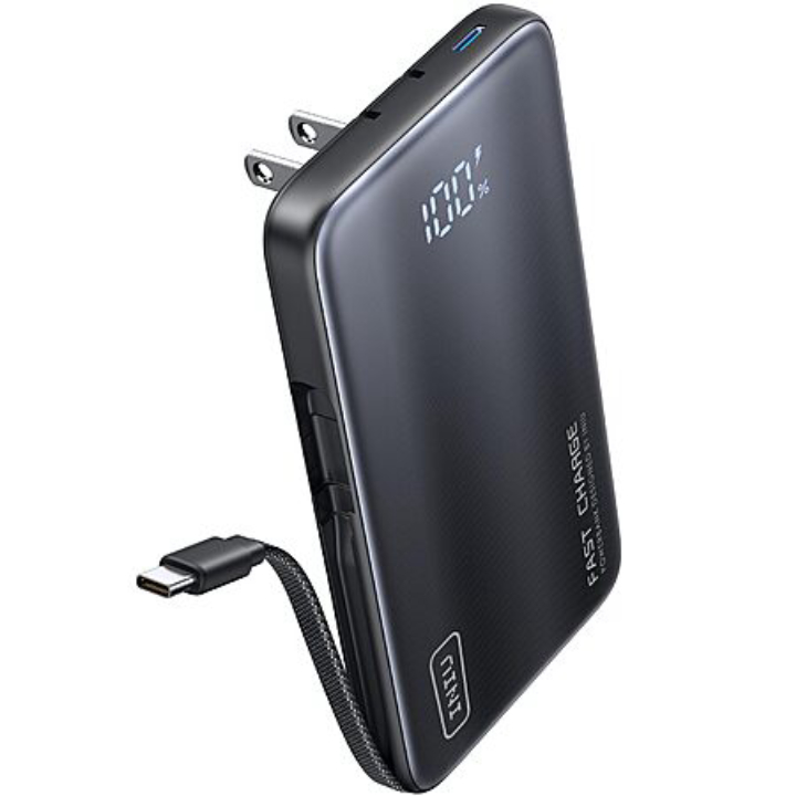 INIU 5000mAh 3‑in‑1 Portable Power Bank w/ Built‑in Cables – Compact Grab‑and‑Go Charger