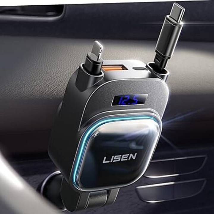 LISEN 4-in-1 Up to 96W Car Charger with Retractable Cables