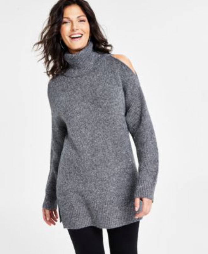 Women's Turtleneck Cold-Shoulder Sweater, Created for Macy's