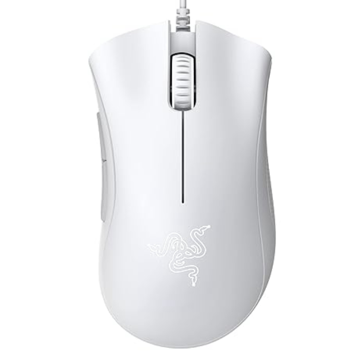 Razer DeathAdder Essential 6400 DPI gaming mouse in Mercury White on white background