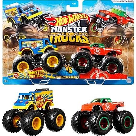 2-Pk Hot Wheels Monster Trucks Demolition Doubles Toy Die-Cast Vehicles
