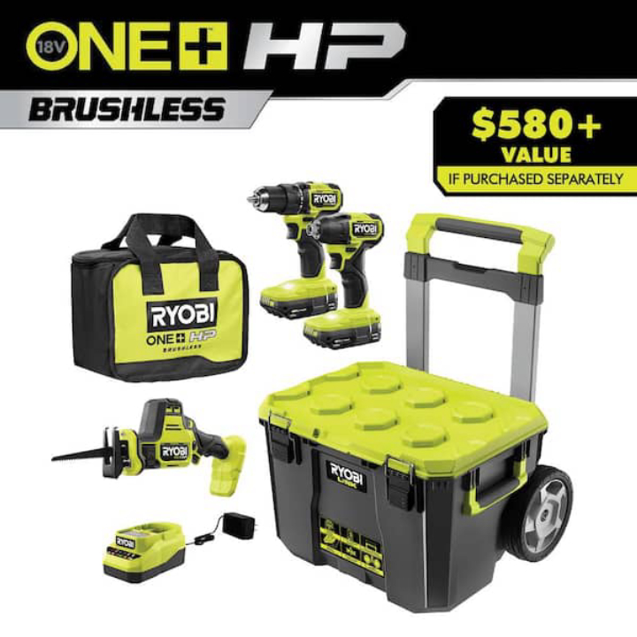 RYOBI ONE+ 18V 8‑Tool Cordless Combo Kit w/ 3 Batteries – Complete DIY Power Set
