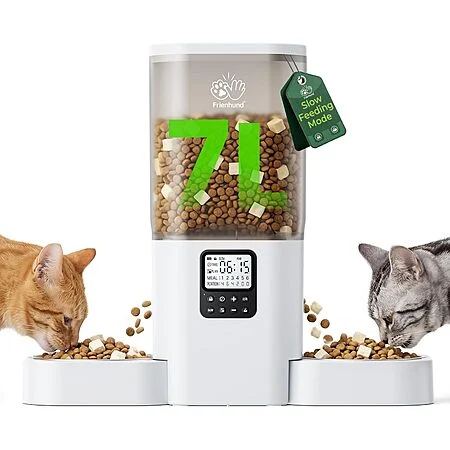 7L Frienhund Timed / Programmable Automatic Cat Feeder w/ 2x Bowls | apply promo code DQFVHCRA