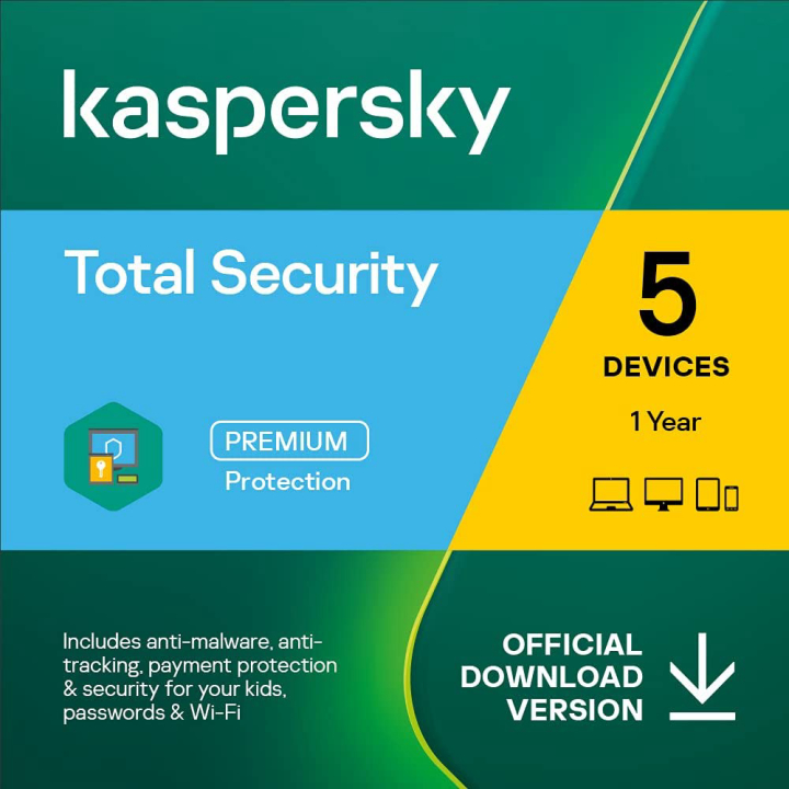 Kaspersky Total Security 2023 | 5 Devices | 1 Year | Antivirus, Secure VPN and Password Manager Included | PC/Mac/Android | Online Code
