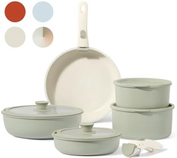 11‑Piece CAROTE Ceramic Cookware Set w/ Removable Handle – Space‑Saving Nonstick Kitchen Upgrade