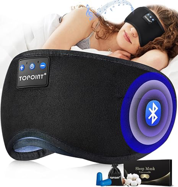 TOPOINT Blackout Sleep Mask w/ Bluetooth Headphones – Comfortable Wireless Audio for Better Rest