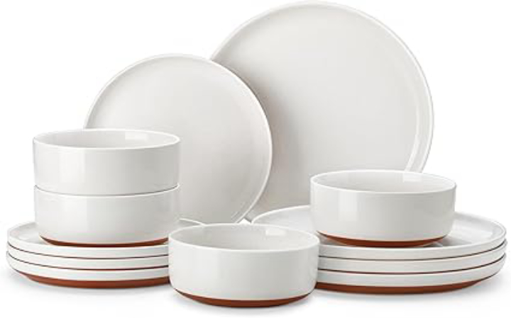 12-Piece Malacasa Tara Stoneware Plates and Bowls Dinnerware Set for 4 (White) 