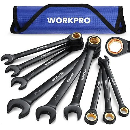 9-Pc WORKPRO Metric 72-Tooth Ratcheting Wrench Set
