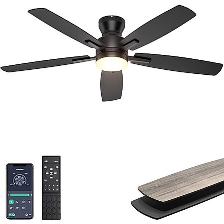 Ohniyou 52" Low Profile Ceiling Fan with LED Light & App/Remote Control