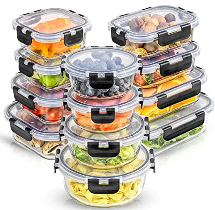 JoyJolt 24-Piece Glass Meal Prep Containers with Airtight Lids