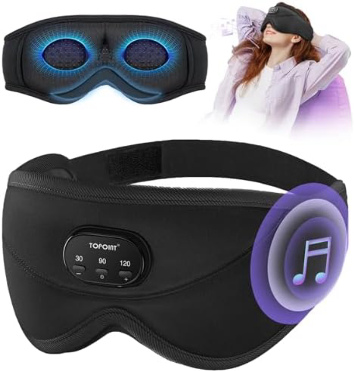 TOPOINT Blackout Sleep Mask w/ Bluetooth Headphones – Comfortable Wireless Audio for Better Rest