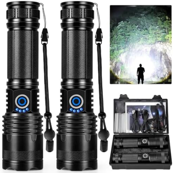 LED Rechargeable Flashlights 9900 High Lumens 2 Pack