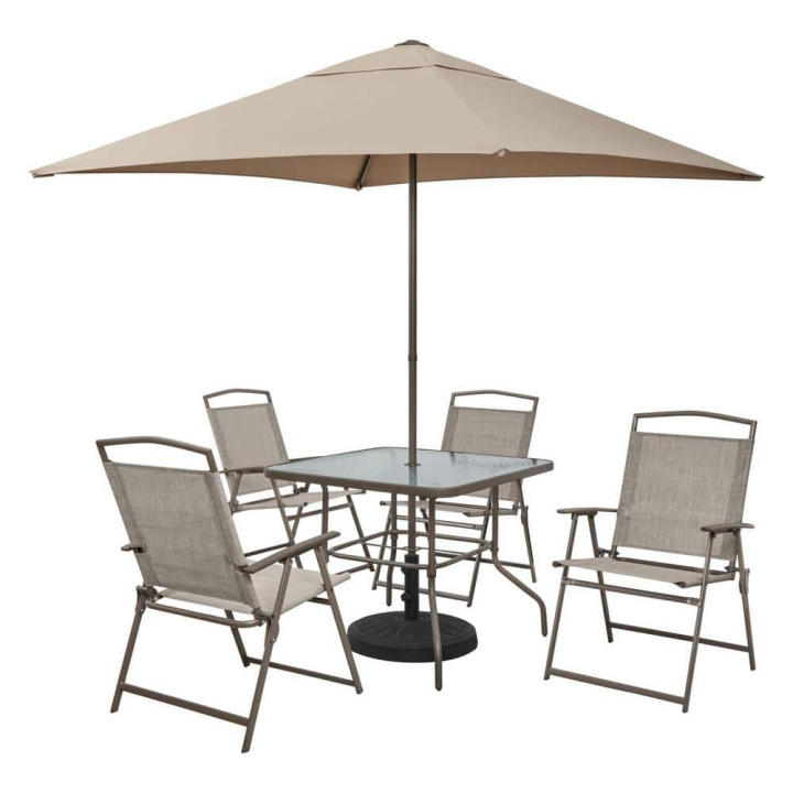 StyleWell Amberview 6‑Piece Sling Folding Outdoor Dining Set w/ Umbrella