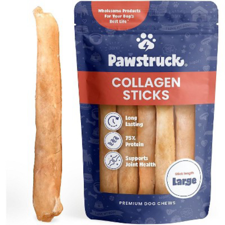 5-Pack 12" Pawstruck Natural Large Beef Collagen Sticks for Dogs