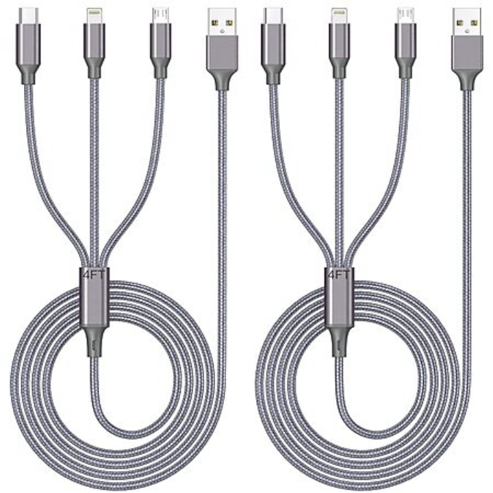 2-Pack 4' HaoKanDe 3-in-1 USB Charging Cables