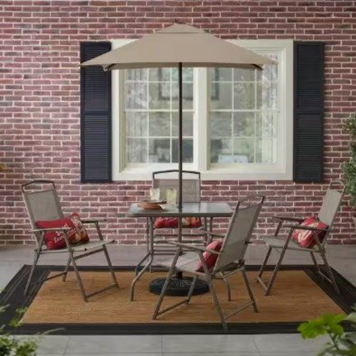 StyleWell Amberview 6‑Piece Sling Folding Outdoor Dining Set w/ Umbrella
