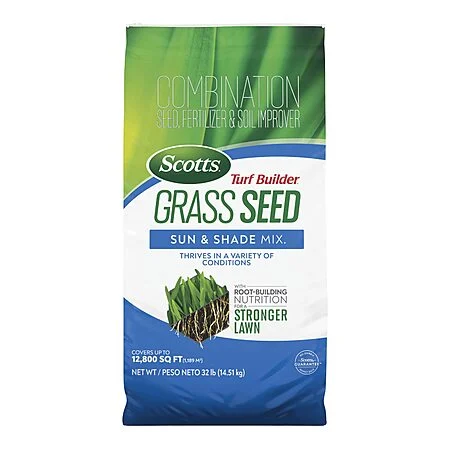 $101.67: Scotts Turf Builder Grass Seed Sun and Shade Mix - Grass Seed Plus Lawn Fertilizer and Soil Improver, Covers Up To 12,800 sq. ft., 32 lb.