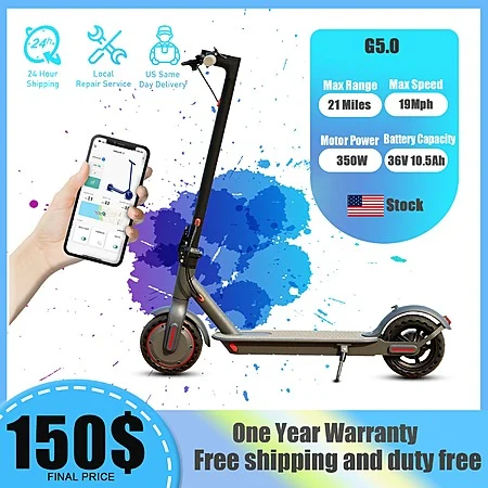 G5.0 Electric Scooter 350W Motor 36V/10.5Ah Battery 21 Mile Range 19mph 8.5Inch Tires $116 + Free S/H