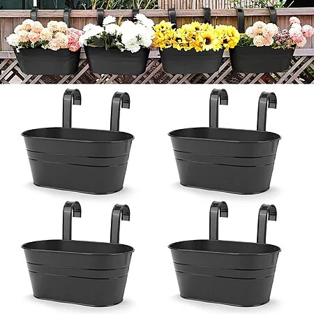 4-Pack OGIMA Metal Hanging Flowerpots for Railing w/ Detachable Hooks $11.49 + Free Shipping w/ Prime or on $35+