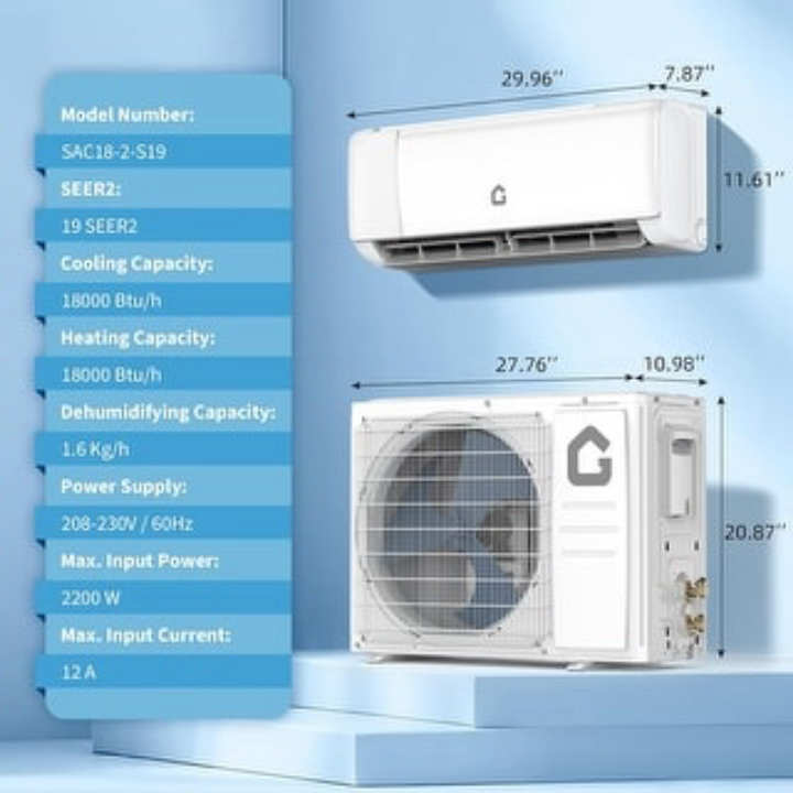 Feelfunn 18000 BTU Mini Split AC / Heating System 1250 Sq. Ft.