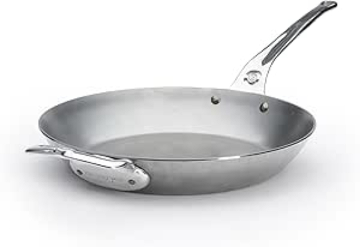 de Buyer MINERAL B Pro Carbon Steel Country Fry Pan with Helper Handle - 12.5” Diameter, 9” Cooking Surface - Ideal for Sauteing, Simmering, Frying - 