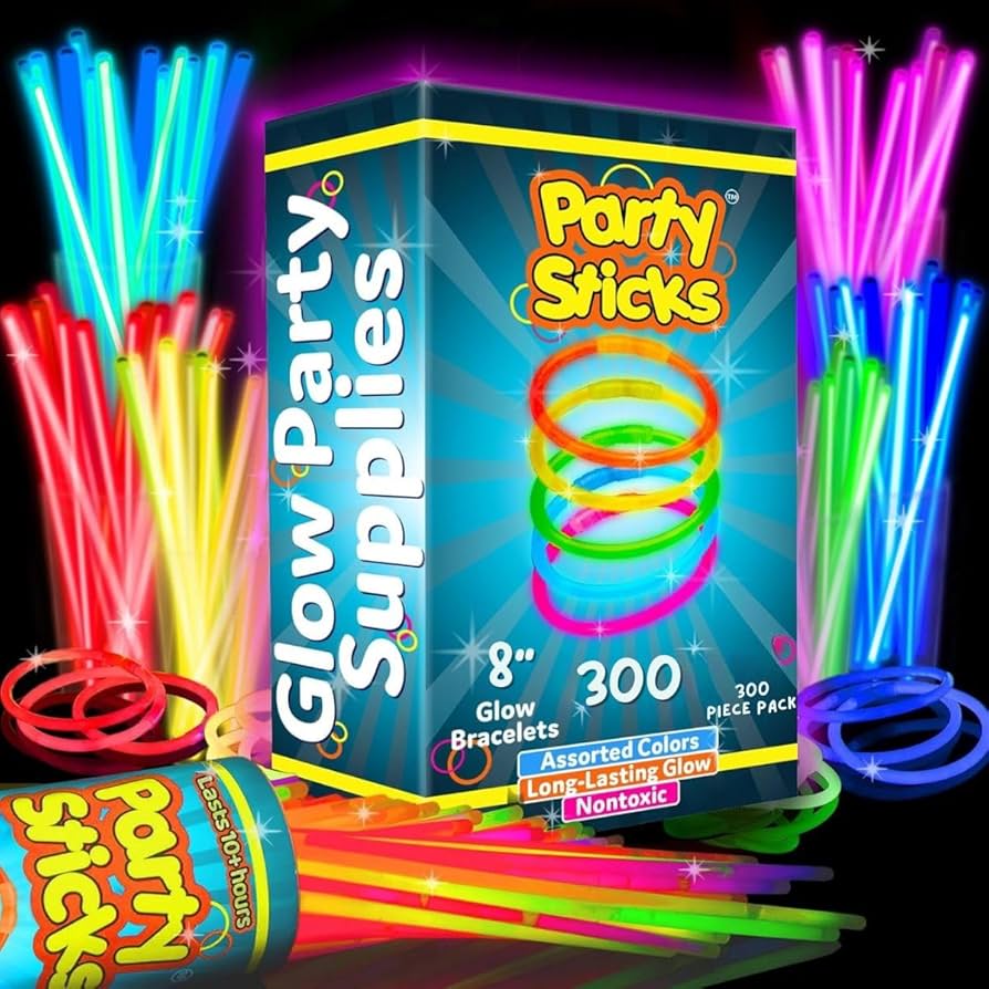 Party Sticks Glow Sticks Jewelry Bulk Party Favors 300pk and Connectors - 8" Glow in the Dark Party Supplies, Neon Party Glow Necklaces and Glow Bracelets for Kids and Adults