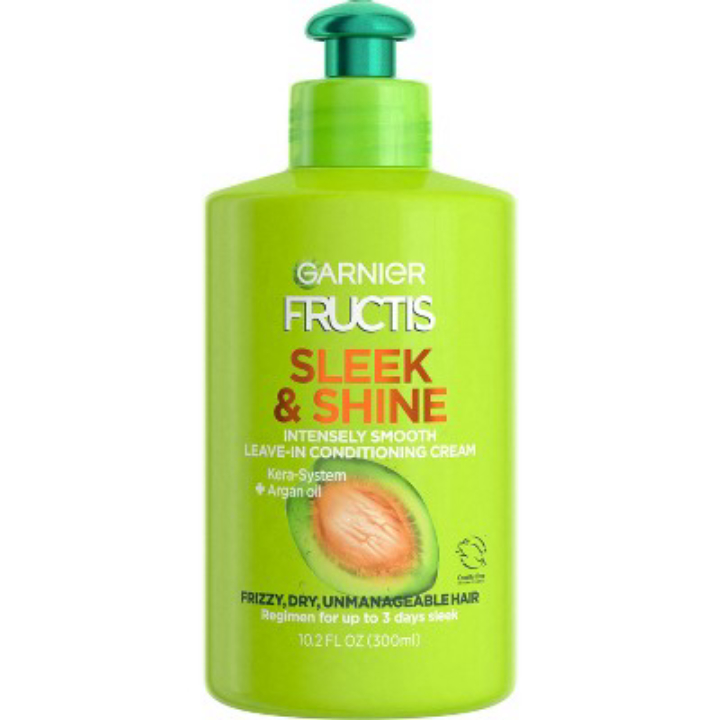 Garnier Fructis Sleek & Shine Leave-In Conditioning Cream for Frizzy, Dry Hair, Plant Keratin + Argan Oil, 10.2 Fl Oz, 1 Count (Packaging May Vary)