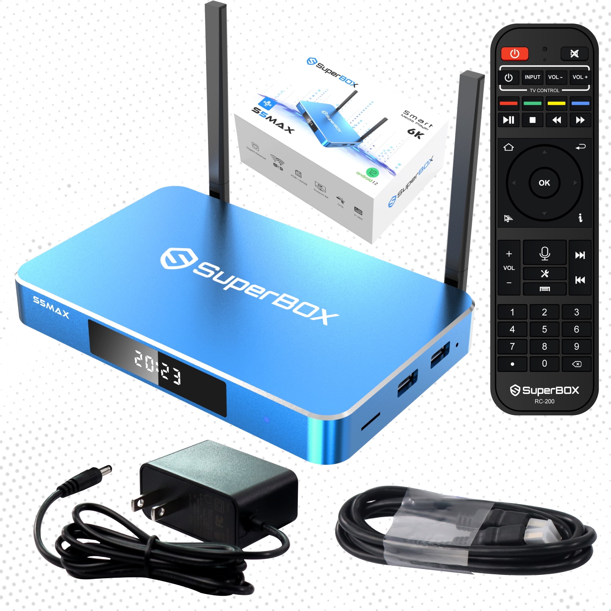 Super Box S5 Max 2025 Fully Loaded, 4GB RAM+64GB ROM, SuperBox S5 Max Smart TV Box with Voice Remote, 2T2R Dual Band WiFi, Easy Setup Guide & Phone Support by Authorised Seller