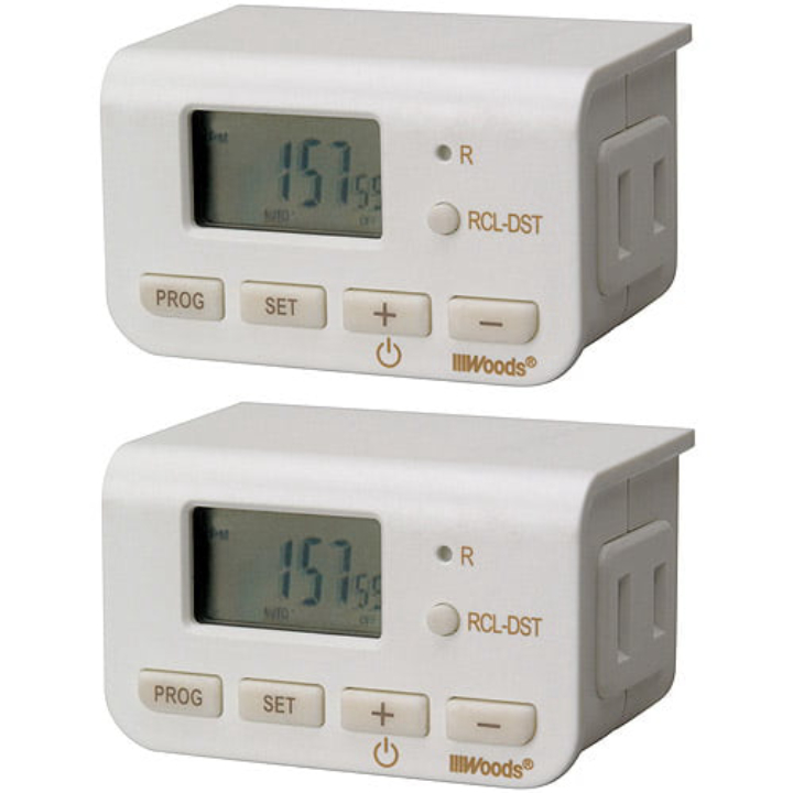 Woods 50007WD Indoor 24-Hour Digital Plug-In Timer, 2 Pack, 1 Polarized Outlet