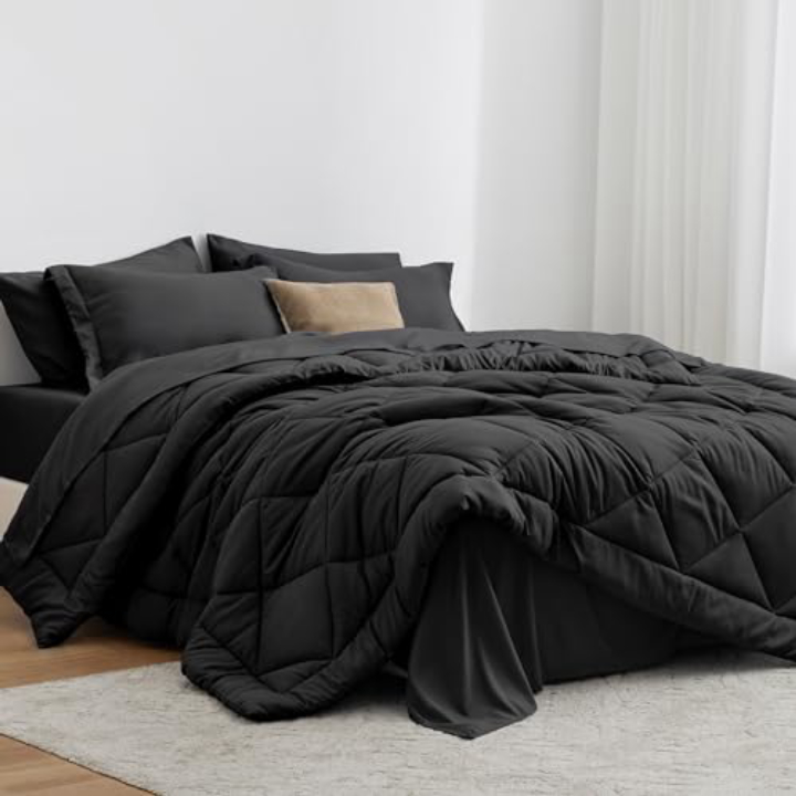 Love's Cabin Queen Comforter Set – 7-Piece Bedding Bundle, Black