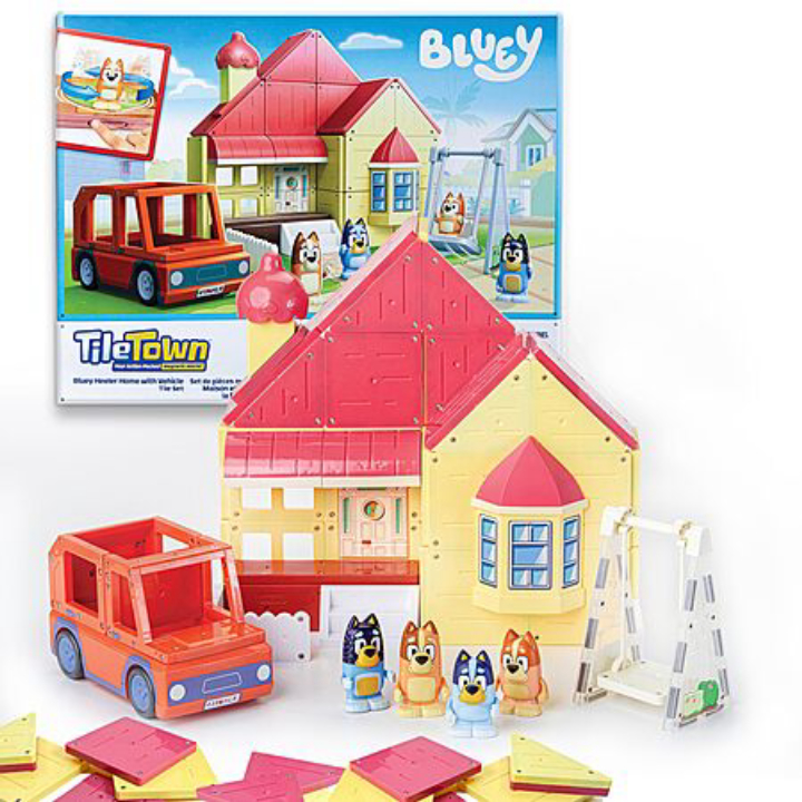 Tile Town Bluey Heeler Camper – 13-Piece Magnetic Tile Playset, STEM Toys, Includes Bluey & Bingo Figures