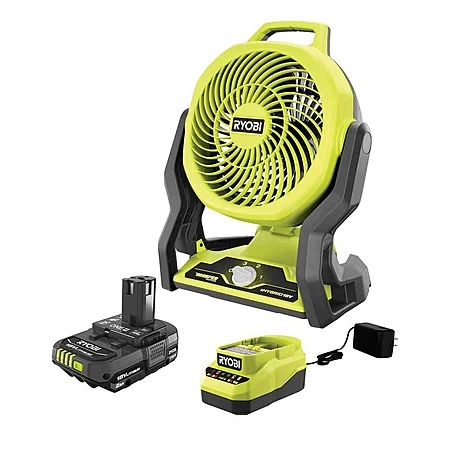 RYOBI ONE+ 18V CORDLESS HYBRID WHISPER SERIES 7-1/2 IN. FAN KIT WITH 2.0 AH BATTERY AND CHARGER