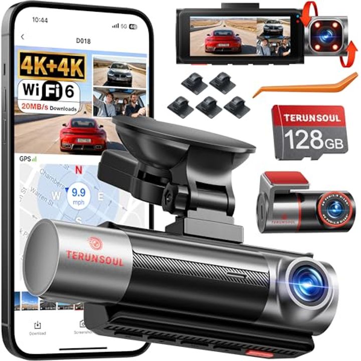 3-Channel 4K Dash Cam with Night Vision & Free 128GB Card
