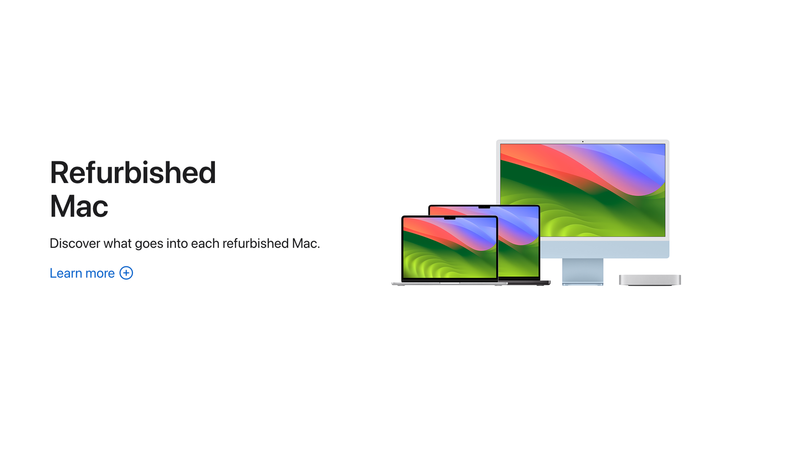Apple Refurbished Mac lineup: MacBook Air, MacBook Pro, iMac and Mac mini.
