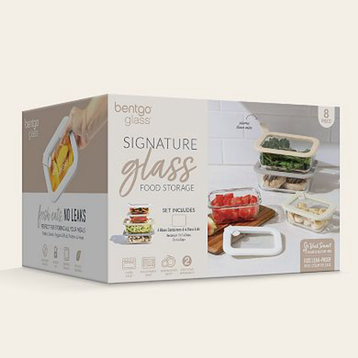 8-Pc Bentgo Leak-Proof Glass Food Storage Set, Soft Aqua