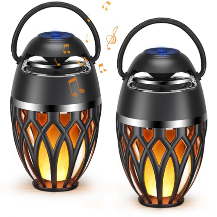 2-Pack Outdoor Bluetooth Speakers with LED Flame Lights – 20% Off