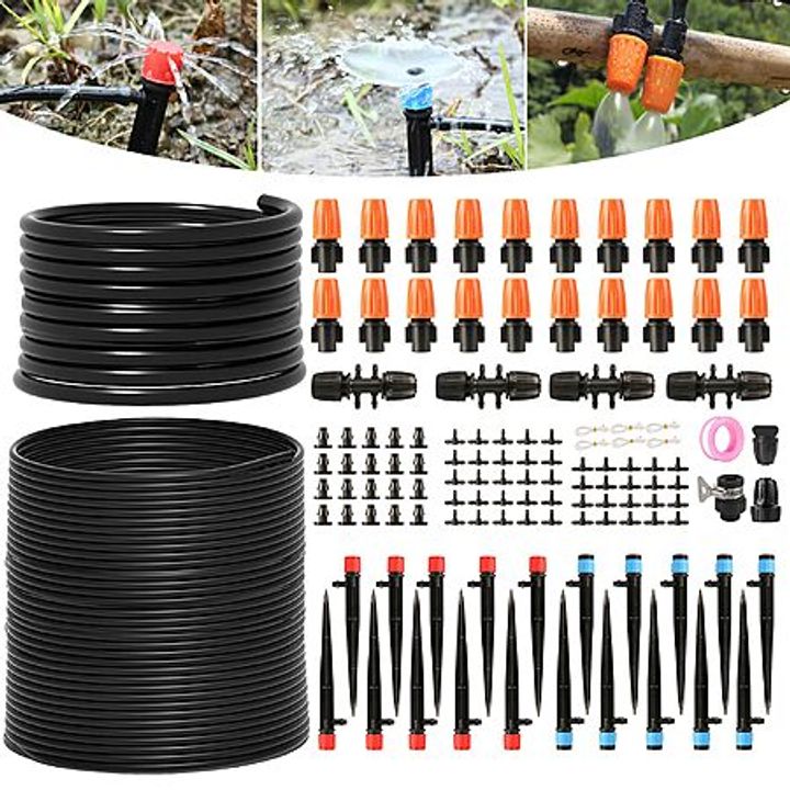 100' 1/4" Starrey Drip Irrigation Watering System w/ 24-Pc Adjustable Nozzles