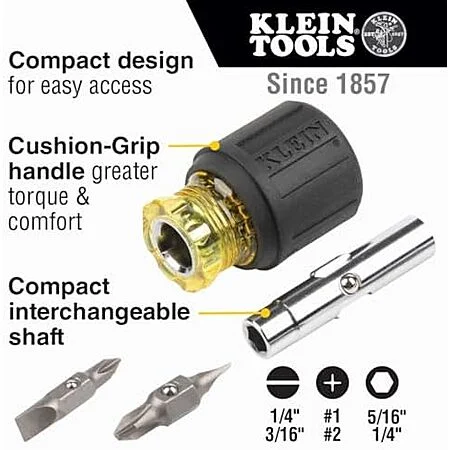 Klein Tools 6-in-1 Stubby Multi-Bit Screwdriver