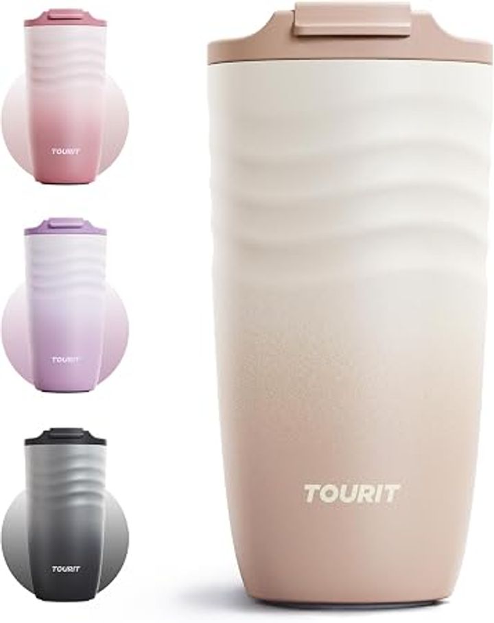 TOURIT Insulated Coffee Mug w/ Ripple-Wave Anti-Slip Grip