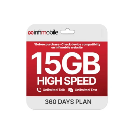 Infimobile Prepaid Unlimited Plan: 12 Months | 15GB High-Speed Data Per Month, Unlimited Talk & Text (Sim Card)