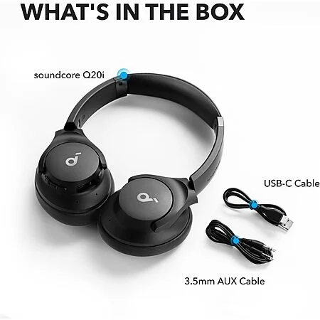 Soundcore Q20i by Anker Wireless Over-Ear Headphones with Hybrid Active Noise Cancellation, Long Battery Life, and Custom Sound via App ($39.99)