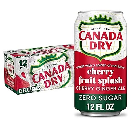 12-Pk 12-Oz Canada Dry Zero Sugar Fruit Splash Cherry Ginger Ale Soda