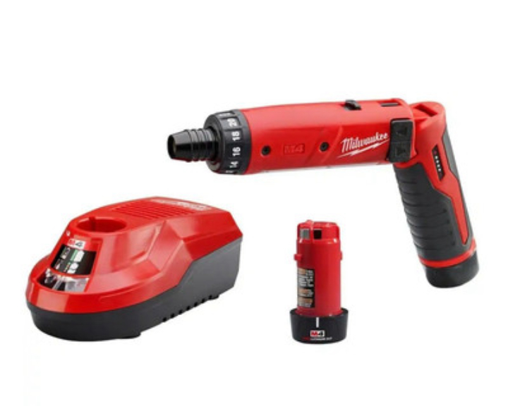 Milwaukee M4 4V 1/4" Hex Screwdriver 2-Battery kit w/ 28-pc SHOCKWAVE IMPACT Bits