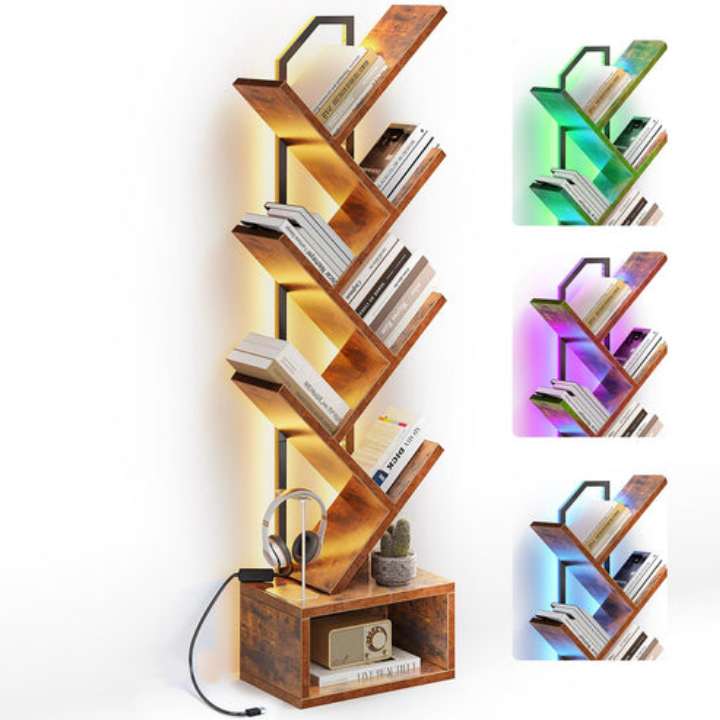 Casacomoda 6 tier tree-shaped bookshelf with LED lights, white or dark finish