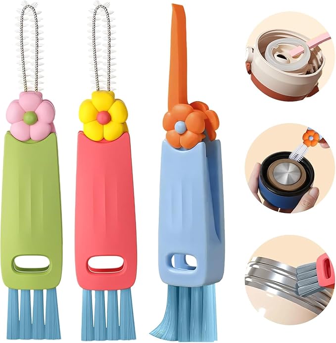 3-in-1 Cup Lid Cleaning Brush–Multi-Functional Bottle & Straw Cleaner with Scraper, Crevice & Angled Brush 